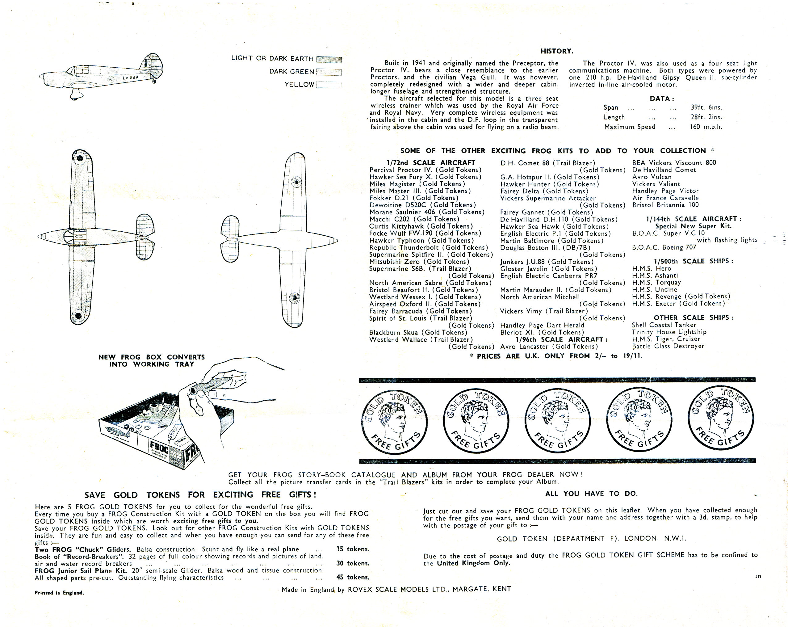 FROG F341 Percival Proctor IV Trainer, Black series with Gold Tokens, IMA Ltd 1965, painting guide